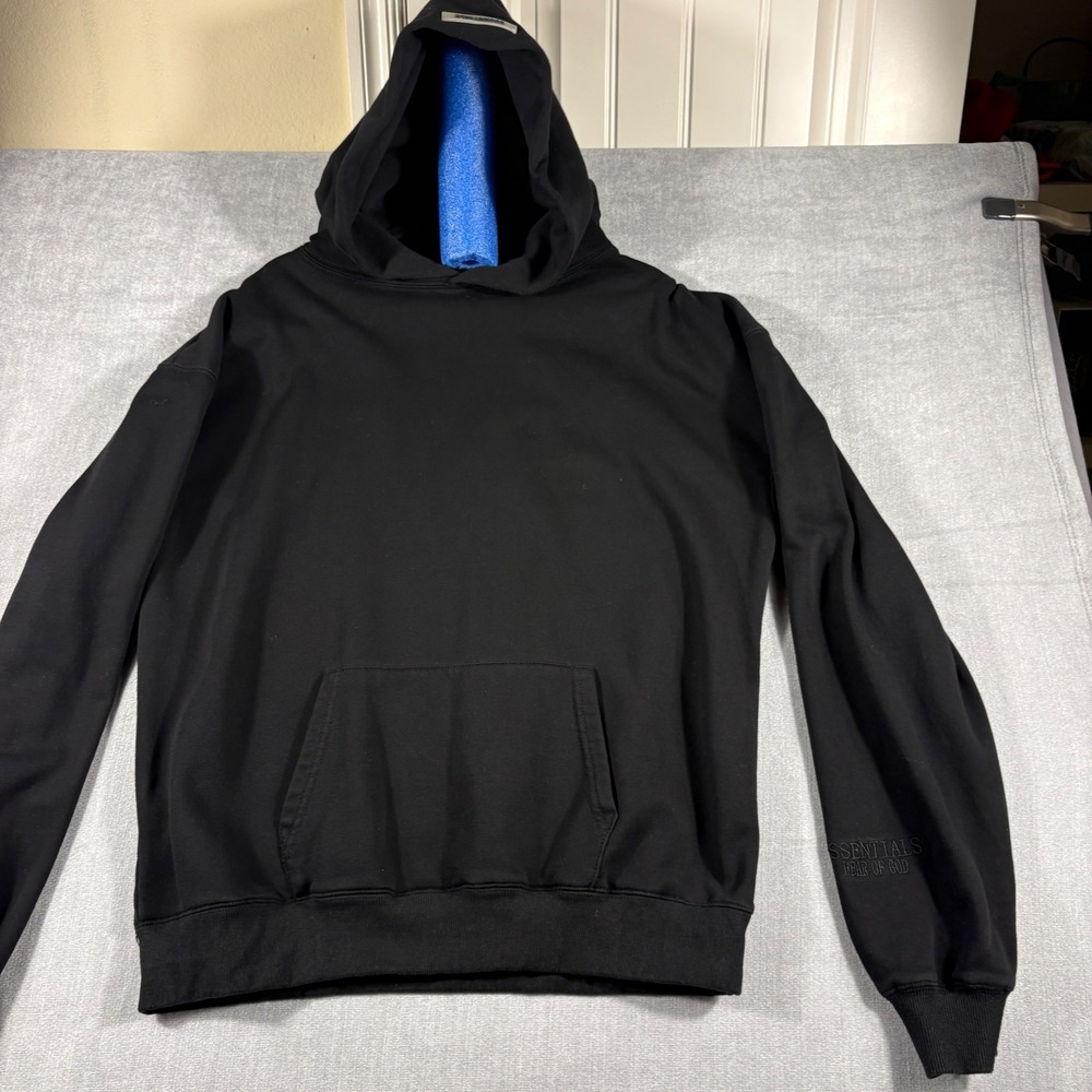 Fear of God Essentials Mens Hoodie Black Graphic Logo Pullover XL